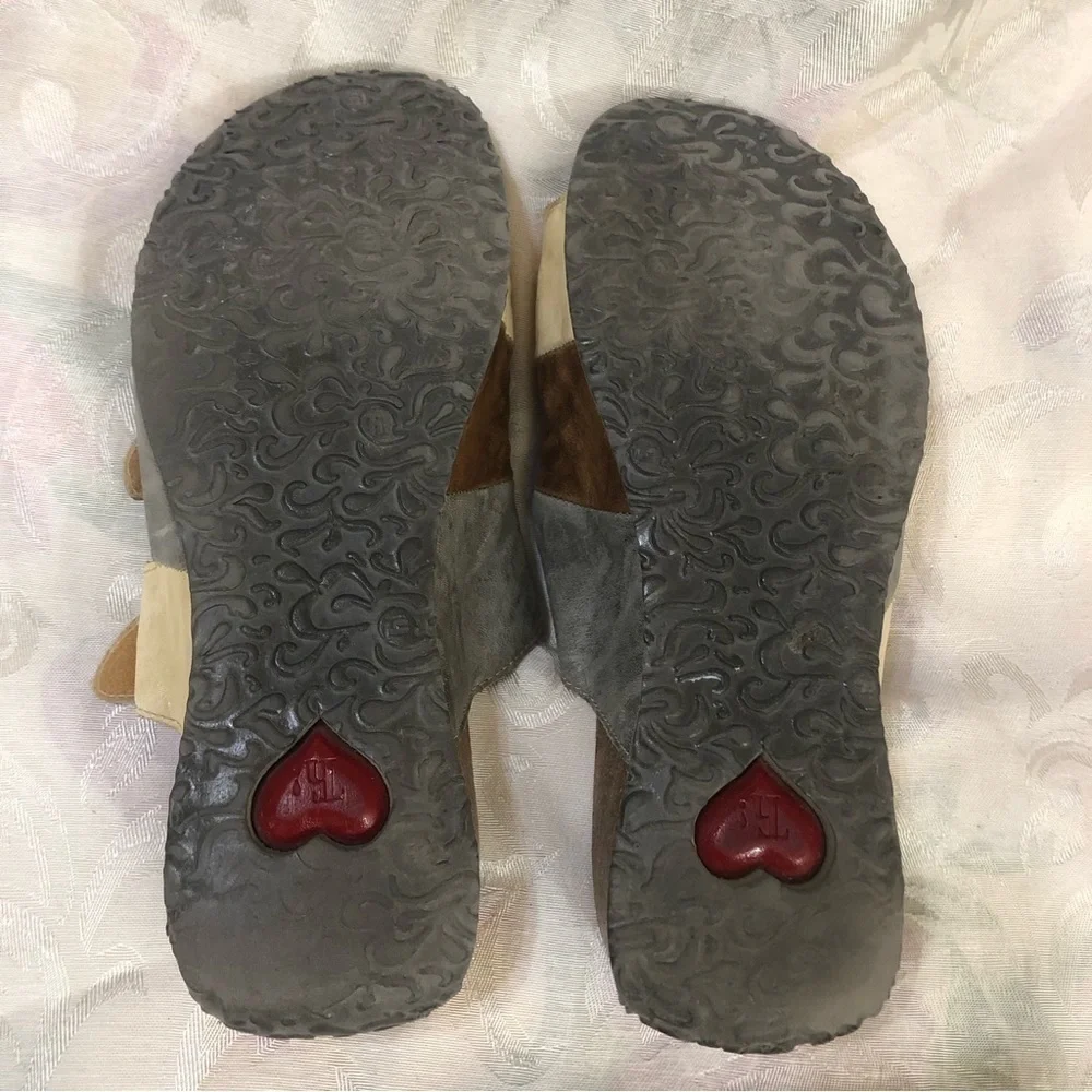 Think! Leather Mitzi Adjustable Footbed Slide Wedge Sandals size 9